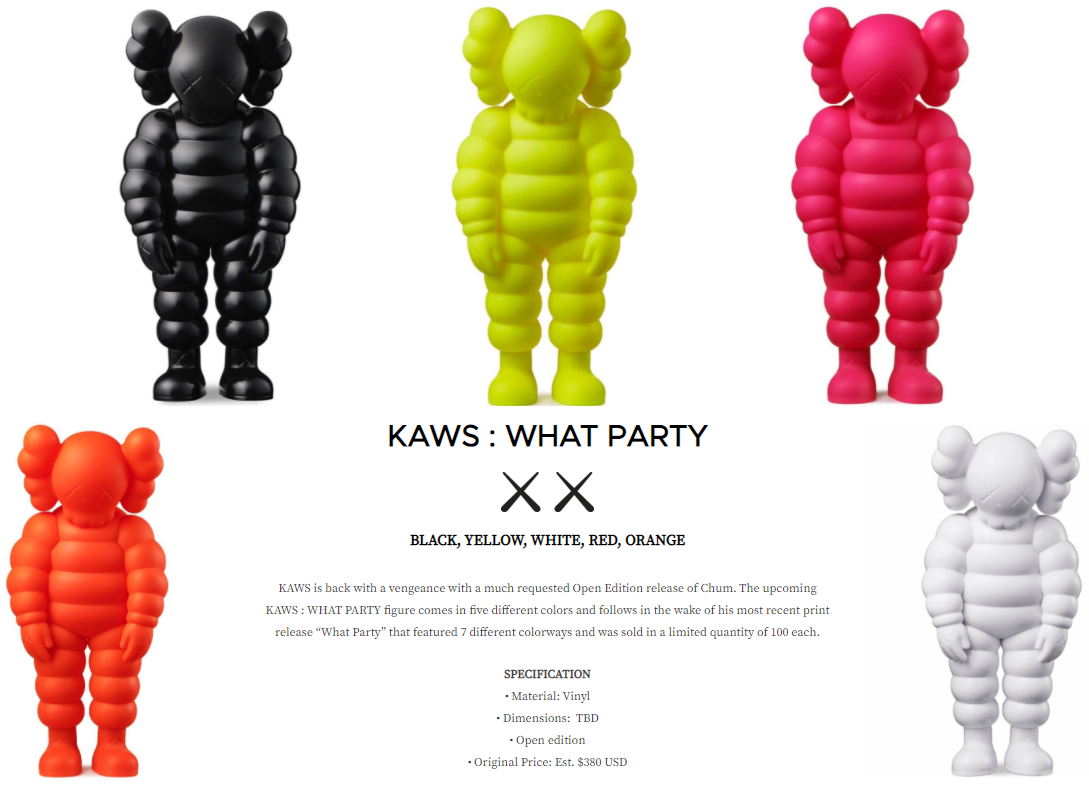 KAWS : WHAT PARTY to launch Sept. 1 @ KAWSONE - KAWS TOO